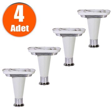 Badem10 Nitra 15 cm Beyaz Krom Baza Ayak 4 Adet Mobilya Kanepe Koltuk Ünite Ayağı
