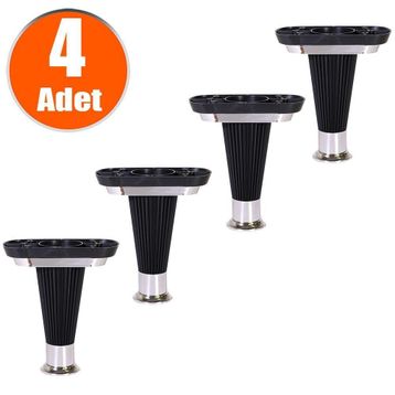 Badem10 Nitra 15 cm Siyah Krom Baza 4 Adet Mobilya Kanepe Koltuk Ünite Ayağı
