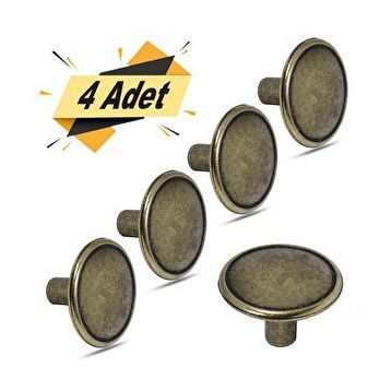 Badem10 Nobel Metal Antik 4 Adet Düğme Daire Çekmece Dolap Kapak Kulbu