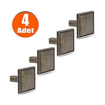Badem10 Nobel Metal Antik 4 Adet Düğme Kare Çekmece Dolap Kapak Kulbu