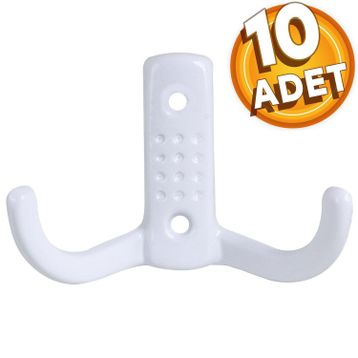 Badem10 Noktalı Vestiyer Beyaz Metal Duvar Dolap Elbise Askılığı