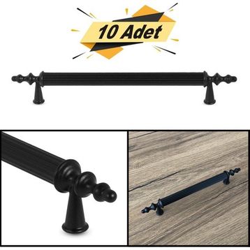 Badem10 Ovacık 128 mm Mat Siyah Metal Kulp 10 Adet Çekmece Dolap Kapak Kulbu