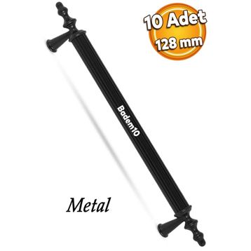 Badem10 Ovacık 128 mm Mat Siyah Metal Kulp 10 Adet Çekmece Dolap Kapak Kulbu