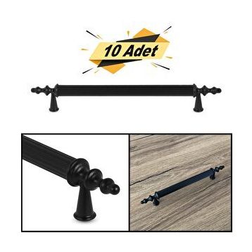 Badem10 Ovacık 160 mm Mat Siyah Metal Kulp 10 Adet Çekmece Dolap Kapak Kulbu
