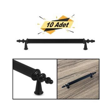 Badem10 Ovacık 192 mm Mat Siyah Metal Kulp 10 Adet Çekmece Dolap Kapak Kulbu