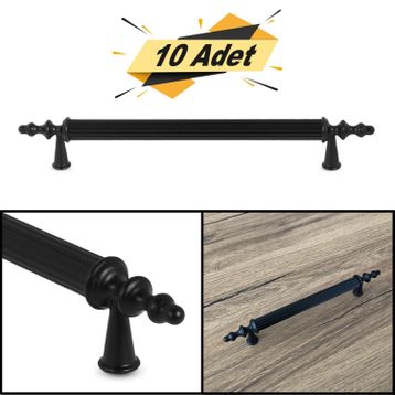 Badem10 Ovacık 192 mm Mat Siyah Metal Kulp 10 Adet Çekmece Dolap Kapak Kulbu