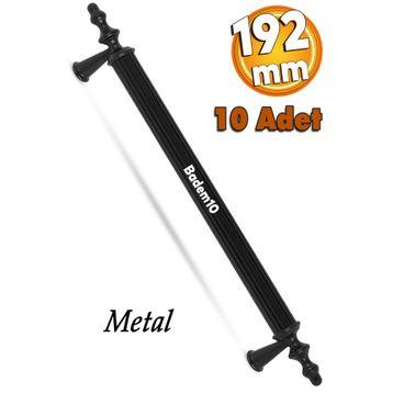Badem10 Ovacık 192 mm Mat Siyah Metal Kulp 10 Adet Çekmece Dolap Kapak Kulbu