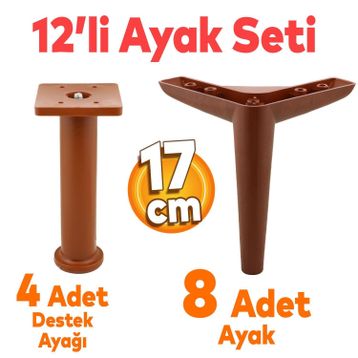 Badem10 Piko Mobilya Ayağı 12'li Set Robot Süpürge İçin Koltuk Kanepe Sehpa Destek 17 cm Kahverengi Ayak