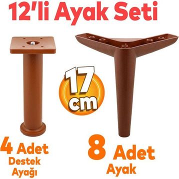 Badem10 Piko Mobilya Ayağı 12'li Set Robot Süpürge İçin Koltuk Kanepe Sehpa Destek 17 cm Kahverengi Ayak