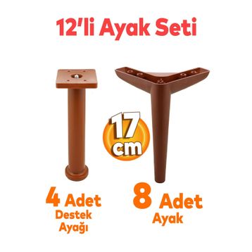 Badem10 Piko Mobilya Ayağı 12'li Set Robot Süpürge İçin Koltuk Kanepe Sehpa Destek 17 cm Kahverengi Ayak