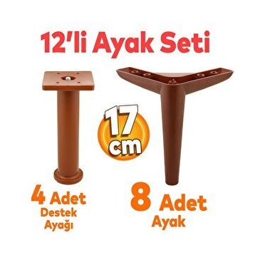 Badem10 Piko Mobilya Ayağı 12'li Set Robot Süpürge İçin Koltuk Kanepe Sehpa Destek 17 cm Kahverengi Ayak