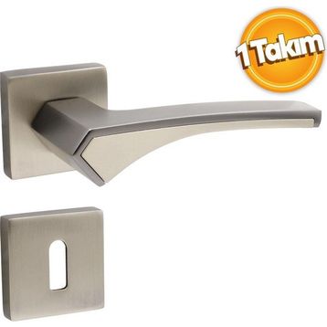 Badem10 Sağa ve Sola Uygun Saten 1 Takım Merve Kare Rozetli Oda Kapı Kolu