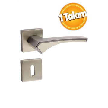 Badem10 Sağa ve Sola Uygun Saten 1 Takım Merve Kare Rozetli Oda Kapı Kolu