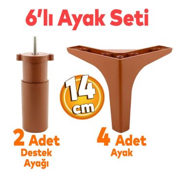Badem10 Sedef 6'lı Çekyat Koltuk Kanepe Destek Ayağı 14 cm Kahverengi Baza Set Mobilya TV Ünitesi