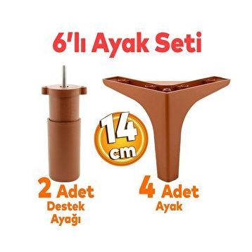 Badem10 Sedef 6'lı Çekyat Koltuk Kanepe Destek Ayağı 14 cm Kahverengi Baza Set Mobilya TV Ünitesi