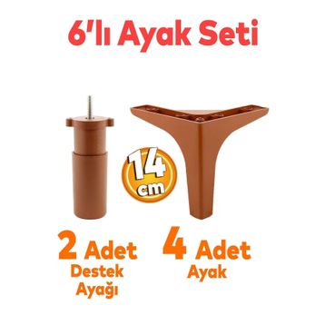 Badem10 Sedef 6'lı Çekyat Koltuk Kanepe Destek Ayağı 14 cm Kahverengi Baza Set Mobilya TV Ünitesi