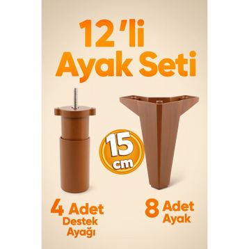 Badem10 Sedir 12'li Set 15 cm Kahverengi Baza Mobilya TV Ünitesi Çekyat Koltuk Kanepe Destek Ayağı