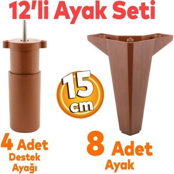 Badem10 Sedir 12'li Set 15 cm Kahverengi Baza Mobilya TV Ünitesi Çekyat Koltuk Kanepe Destek Ayağı