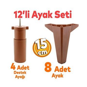 Badem10 Sedir 12'li Set 15 cm Kahverengi Baza Mobilya TV Ünitesi Çekyat Koltuk Kanepe Destek Ayağı