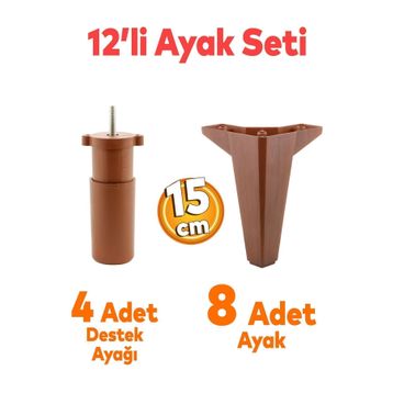 Badem10 Sedir 12'li Set 15 cm Kahverengi Baza Mobilya TV Ünitesi Çekyat Koltuk Kanepe Destek Ayağı