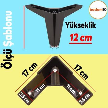 Badem10 Sedir Lüks 12 cm Siyah Baza 4 Adet Mobilya Kanepe Sehpa TV Ünitesi Koltuk Ayağı