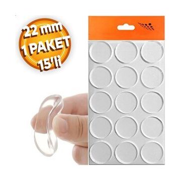 Badem10 Şeffaf 22 mm 15'li Mobilya Raf Ses Yapışkanlı Cam Tutucu