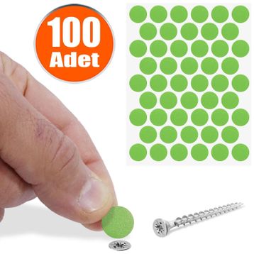 Badem10 Yapışkanlı 100 Adet Çim Yeşil Vida Kapatıcı Kapağı