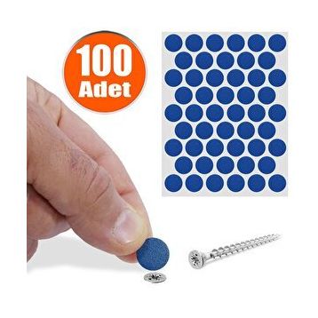 Badem10 Yapışkanlı 100 Adet Mavi Vida Kapatıcı Kapağı