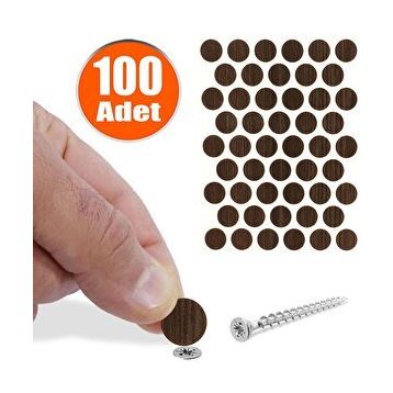 Badem10 Yapışkanlı 100 Adet Metalik Karaağaç Vida Kapatıcı Kapağı