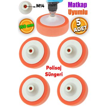 Badem10 Zımpara Tabanlı Turuncu 150 mm M14 Uyumlu 5 Adet Pasta Cila Polisaj Süngeri