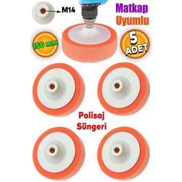 Badem10 Zımpara Tabanlı Turuncu 150 mm M14 Uyumlu 5 Adet Pasta Cila Polisaj Süngeri