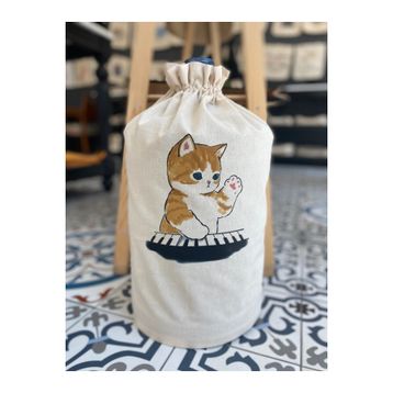 Bagand Piyano Çalan Kedi Baskılı Krem Damacana Kılıfı