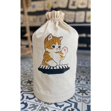 Bagand Piyano Çalan Kedi Baskılı Krem Damacana Kılıfı