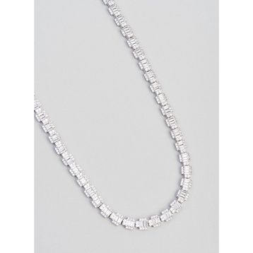 Baget Taşlı 18 Ayar Beyaz Altın Kaplama 42 cm Gümüş Gerdanlık