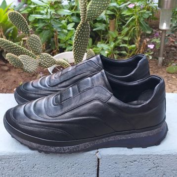 Bags Shoes PRX18004 Siyah Erkek Deri Günlük Casual Bağsız Ayakkabı