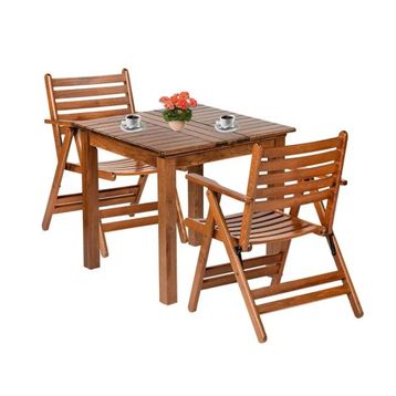 Bahçeme London Atina Ahşap 70x70 Sabit Ayaklı Masa + 2 Katlanır Sandalye Bahçe Takımı