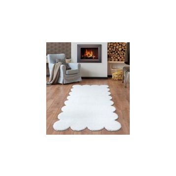 Balat Halı Lazer Kesim Peluş Uzun Tüylü Yolluk Halı Beyaz 100x300