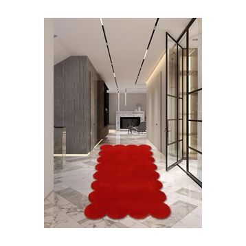 Balat Halı Lazer Kesim Peluş Uzun Tüylü Yolluk Halı Kırmızı Dekor 80x150