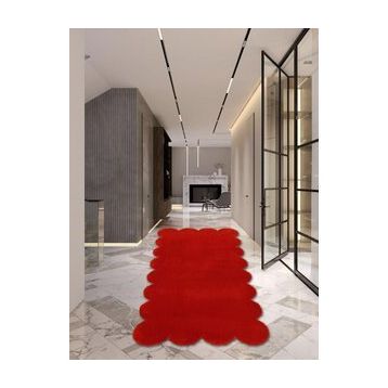 Balat Halı Lazer Kesim Peluş Uzun Tüylü Yolluk Halı Kırmızı Dekor 80x150