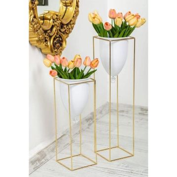 Balatlı 1084 2'li Beyaz Gold Metal Saksı