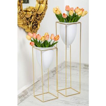 Balatlı 1084 2'li Beyaz Gold Metal Saksı
