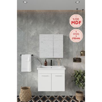 Balneom Defne 65 cm Üst Aynalı Lavabo Banyo Dolabı