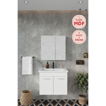 Balneom Defne 65 cm Üst Aynalı Lavabo Banyo Dolabı