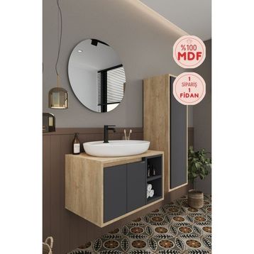 Balneom Gül 70 cm Aynalı Lavabo Banyo Dolabı