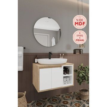 Balneom Gül 70 cm Beyaz Aynalı Lavabo Banyo Dolabı