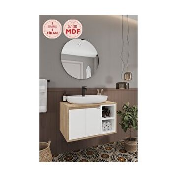 Balneom Gül 70 cm Beyaz Aynalı Lavabo Banyo Dolabı