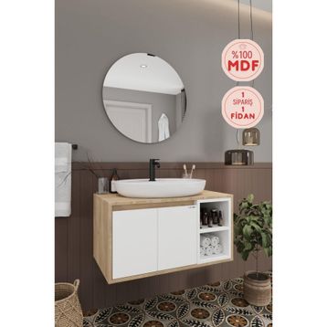Balneom Gül 80 cm Beyaz Aynalı Lavabo Banyo Dolabı