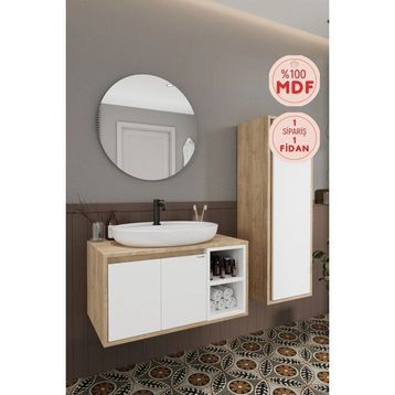 Balneom Gül 80 cm Beyaz Aynalı Lavabo Banyo Dolabı