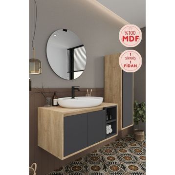 Balneom Gül 90 cm Aynalı Lavabo Banyo Dolabı