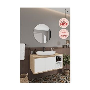 Balneom Gül 90 cm Beyaz Aynalı Lavabo Banyo Dolabı